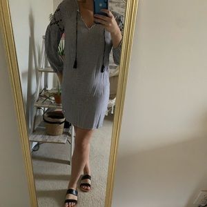 Blue and white T-shirt style dress.